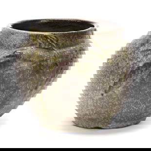 Vase, Early Van Briggle Art Pottery With Seagulls: Vase, Early Van Briggle Art Pottery With Seagulls, 3.75" x 4.5" x 4.5", 1.04 Pounds, Green And Brown Glaze, Incised Mark On