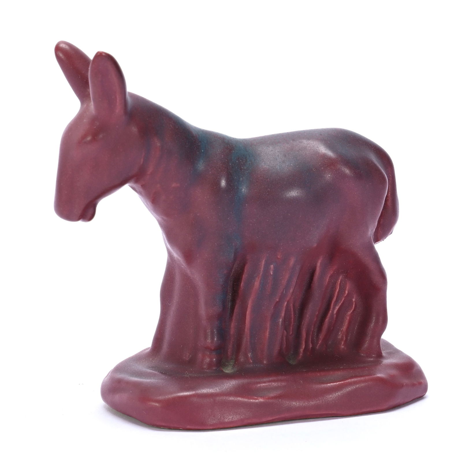Figural Paperweight, Van Briggle Art Pottery, Mule, Mulberry Glaze: Figural Paperweight, Van Briggle Art Pottery, Mule, Mulberry Glaze, 1.5" x 4.5" x 3.5", .34 Pounds, New Mexico Private Collection.