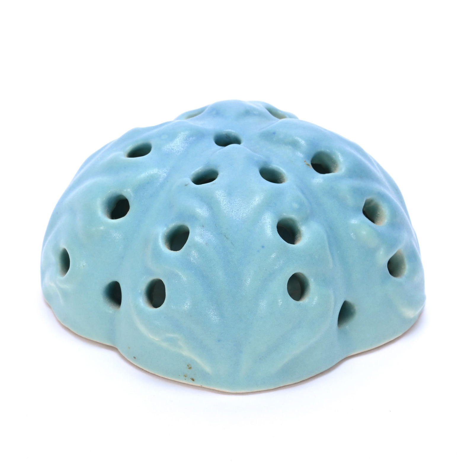 Flower Frog, Van Briggle Art Pottery, Leaf Mold, Ming Turquoise: Flower Frog, Van Briggle Art Pottery, Leaf Mold, Ming Turquoise, 2" x 3.5" x 3.5", .52 Pounds, New Mexico Private Collection.