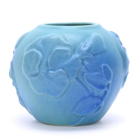 Vase, Van Briggle Art Pottery, Embossed Pansy Design