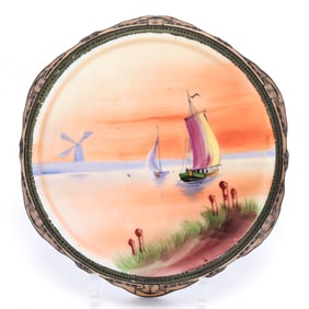 Trivet Marked Nippon, Sunset, Sailboat And Mill Scenic Decor