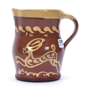 Pitcher Marked Wisconsin Pottery, Brown And Cream Tones, Rabbit Decor