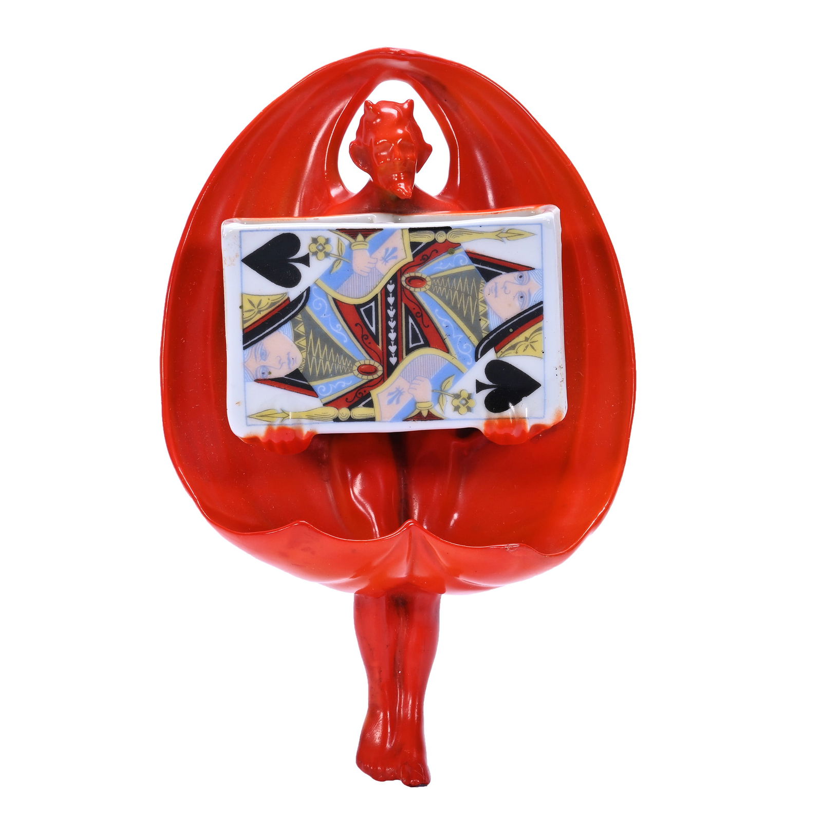 Wall Full Figure Match Holder, Royal Bayreuth Green Mark, Devil And Cards (1 of 5)