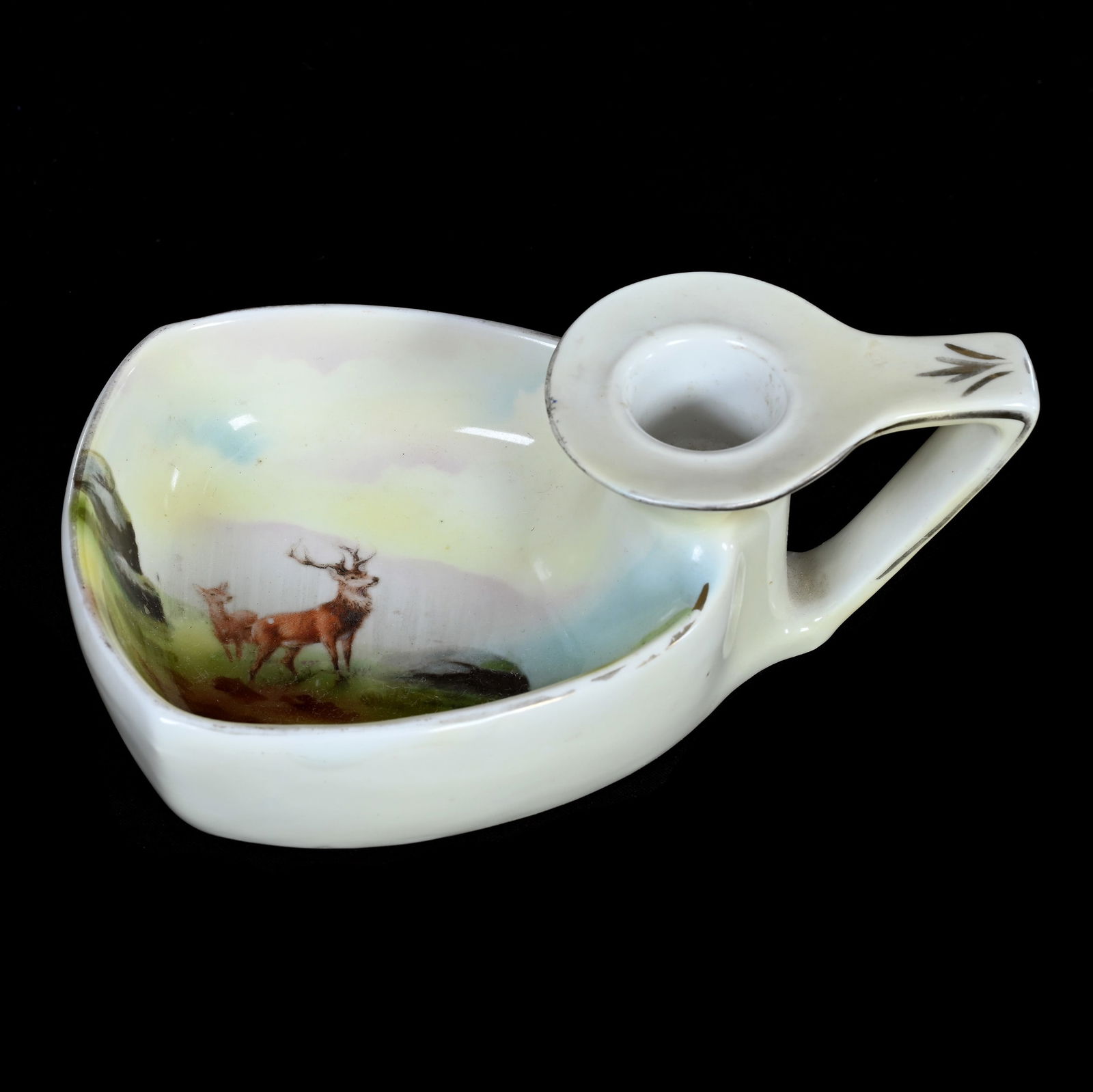 Chamber Stick/Ashtray, Royal Bayreuth Blue Mark, Stag And Doe Scenic Decor (1 of 3)