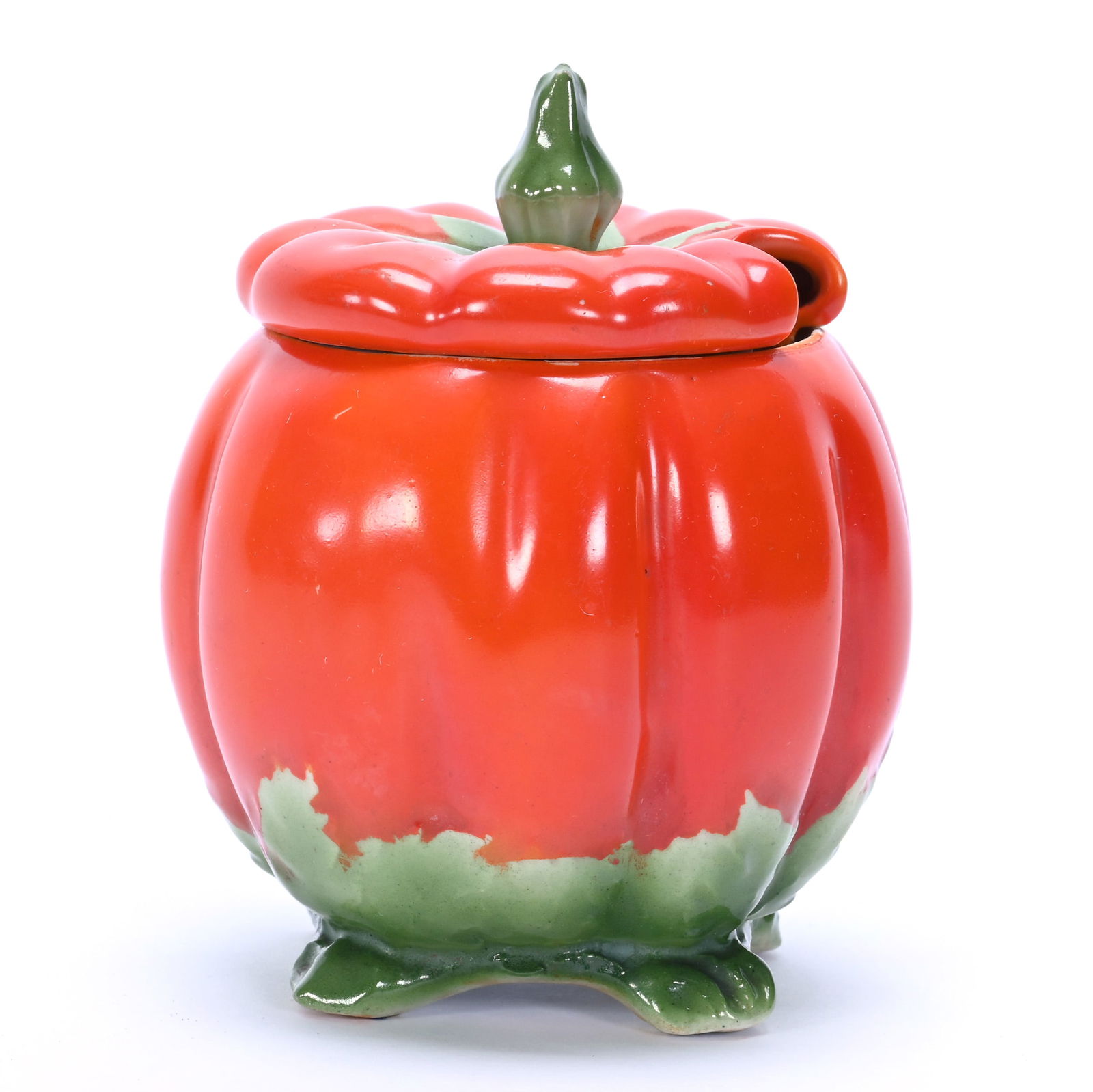Figural Jam Jar, Royal Bayreuth Blue Mark, Tomato Form: Figural Jam Jar, Royal Bayreuth Blue Mark, Tomato Form, 4.5" x 3.75" x 3.75", 0.52 Pounds, No Spoon, Pennsylvania Private Collection.