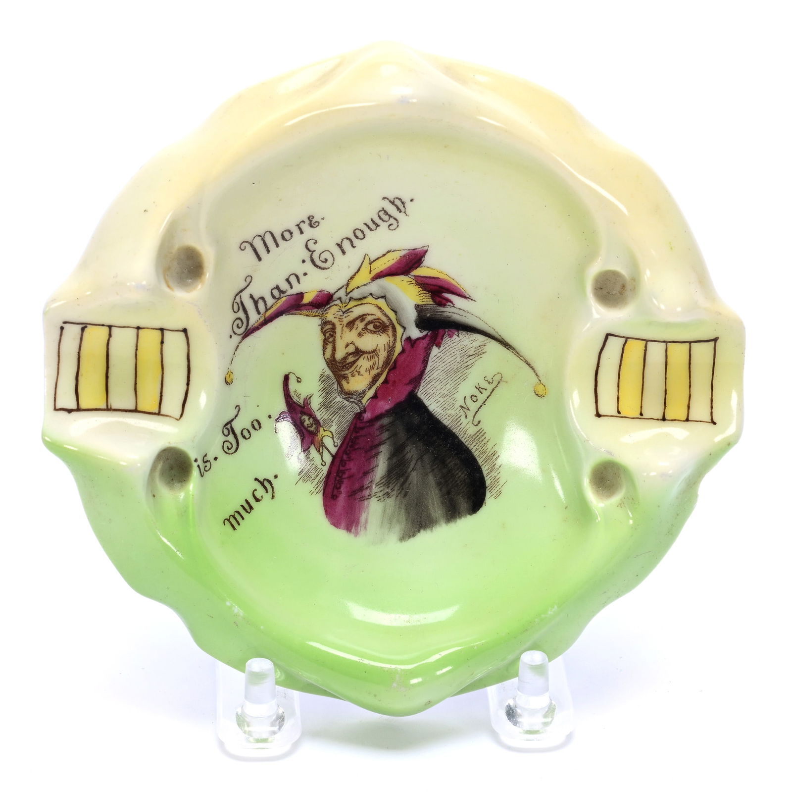 Ash Tray, Unmarked Royal Bayreuth, Green And Yellow Tones, Jester Decor (1 of 3)