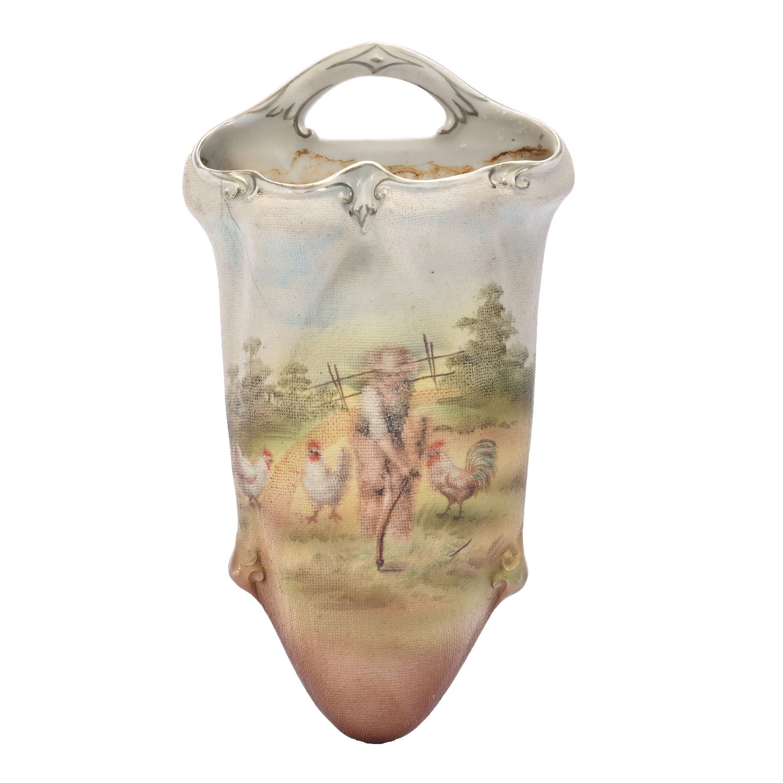 Wall Pocket, Royal Bayreuth Blue Mark, Farmer And Chickens Scenic Decor (1 of 3)