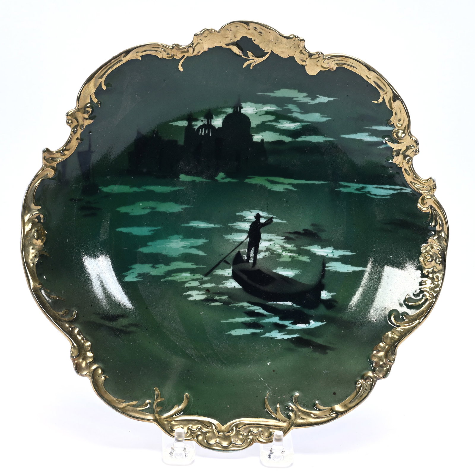 Plate, Royal Bayreuth Blue Mark, Venetian Boat At Night: Plate, Royal Bayreuth Blue Mark, Venetian Boat At Night, 1" x 9.5" x 9.5", 0.78 Pounds, Heavy Gold Trim, Pennsylvania Private Collection. UPDATED 11-15-25: Corrected Title.