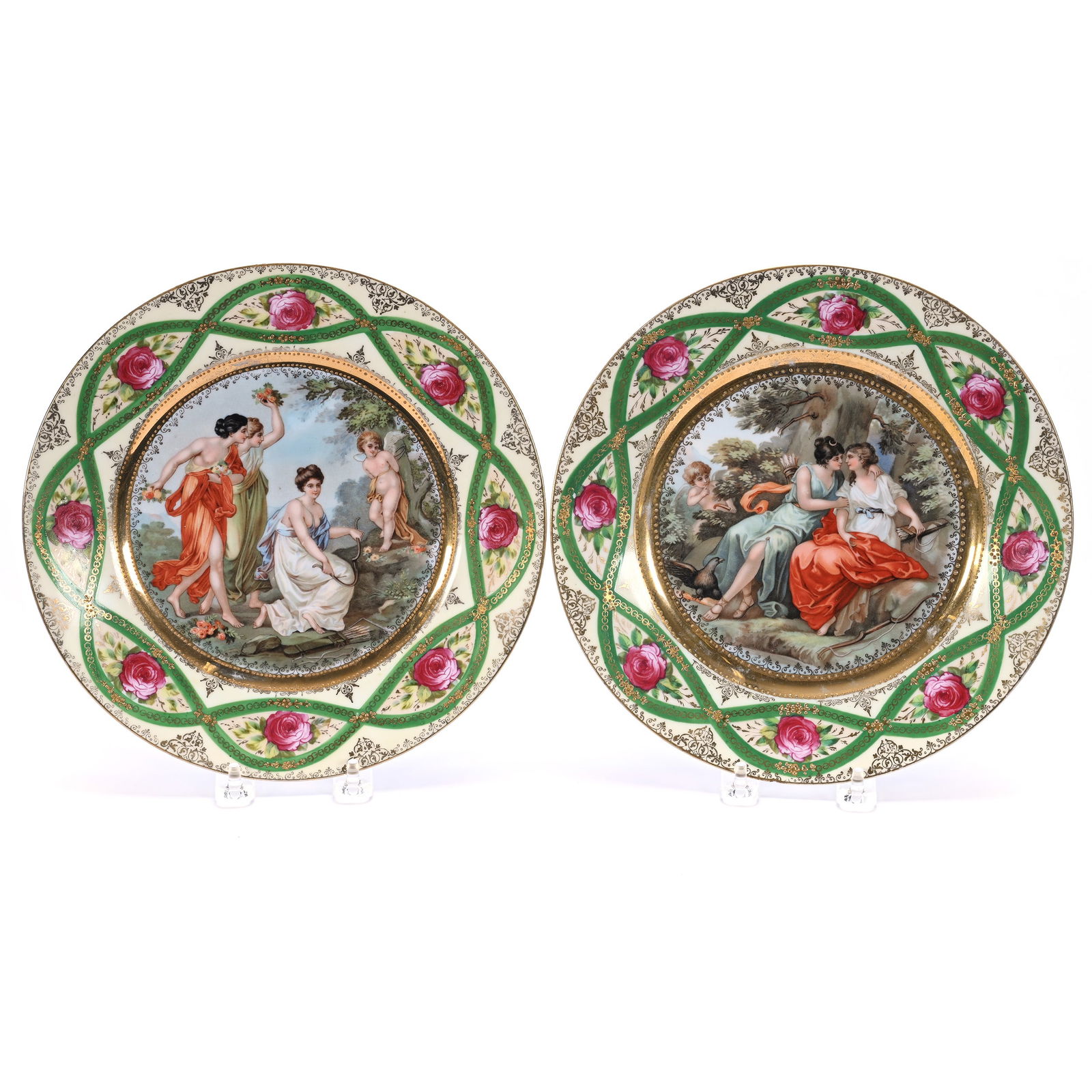 Pair Plates Marked Prov Saxe, Classic Scenes Of Women And Cherubs (1 of 2)