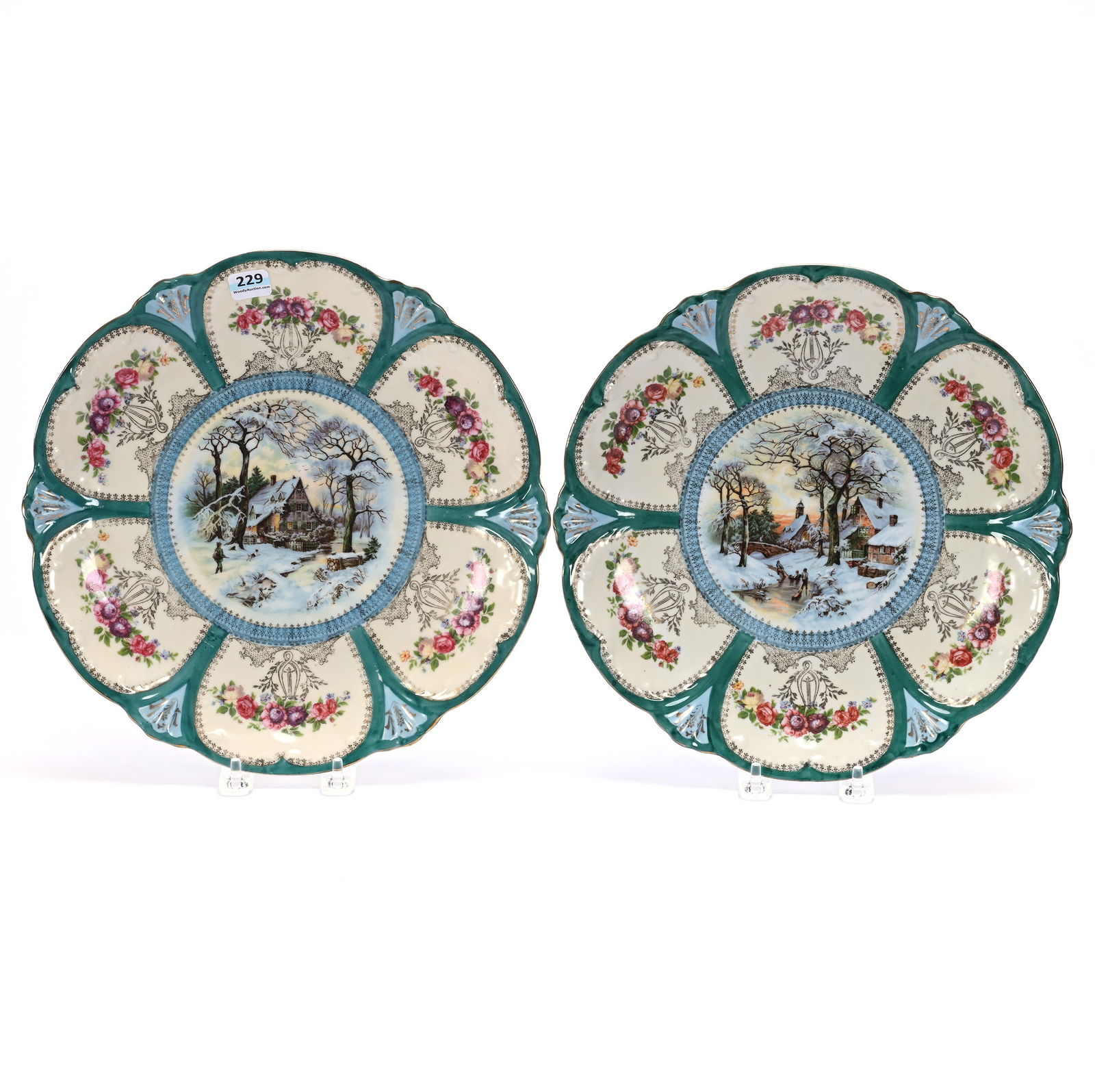 Pair Plates Marked Prov Saxe, Winter Village And Cottage Scenic Decors (1 of 2)