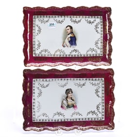 Pair Dresser Trays Marked Royal Saxe