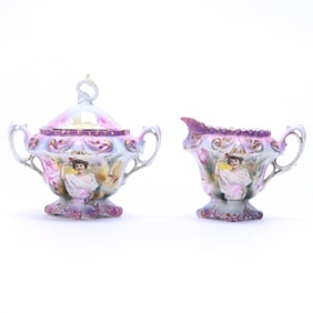 Creamer And Sugar Set Marked R.S. Prussia, Fleur De Lys Mold