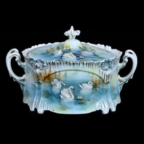 Cracker Jar, Two Handles, Marked R.S. Prussia, Icicle Mold