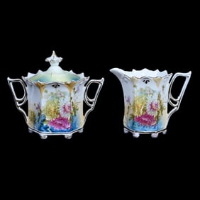 Creamer And Sugar Set Marked R.S. Prussia, Fleur De Lys Mold