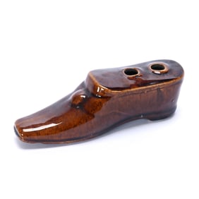 Quill Pen Holder In Form Of Man's Shoe, Rockingham Glaze