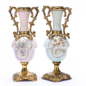 Pair Vases, Two Handles, Unmarked Wave Crest