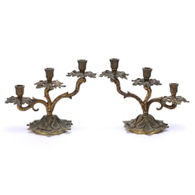 Pair Tri-Arm Candelabra, Solid Brass