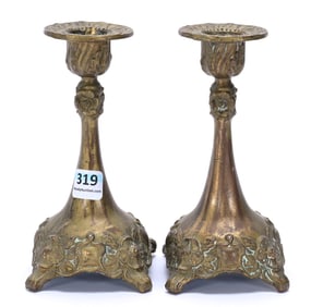 Pair Candlesticks, Gilded White Metal