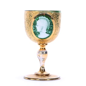 Cordial Stem, Green With Heavy Gold Background