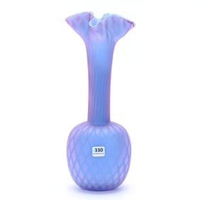 Vase, Lavender And Pink Satin Diamond Quilted Mother Of Pearl Art Glass