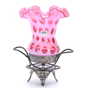 Vase, Cranberry Opalescent Coinspot Art Glass