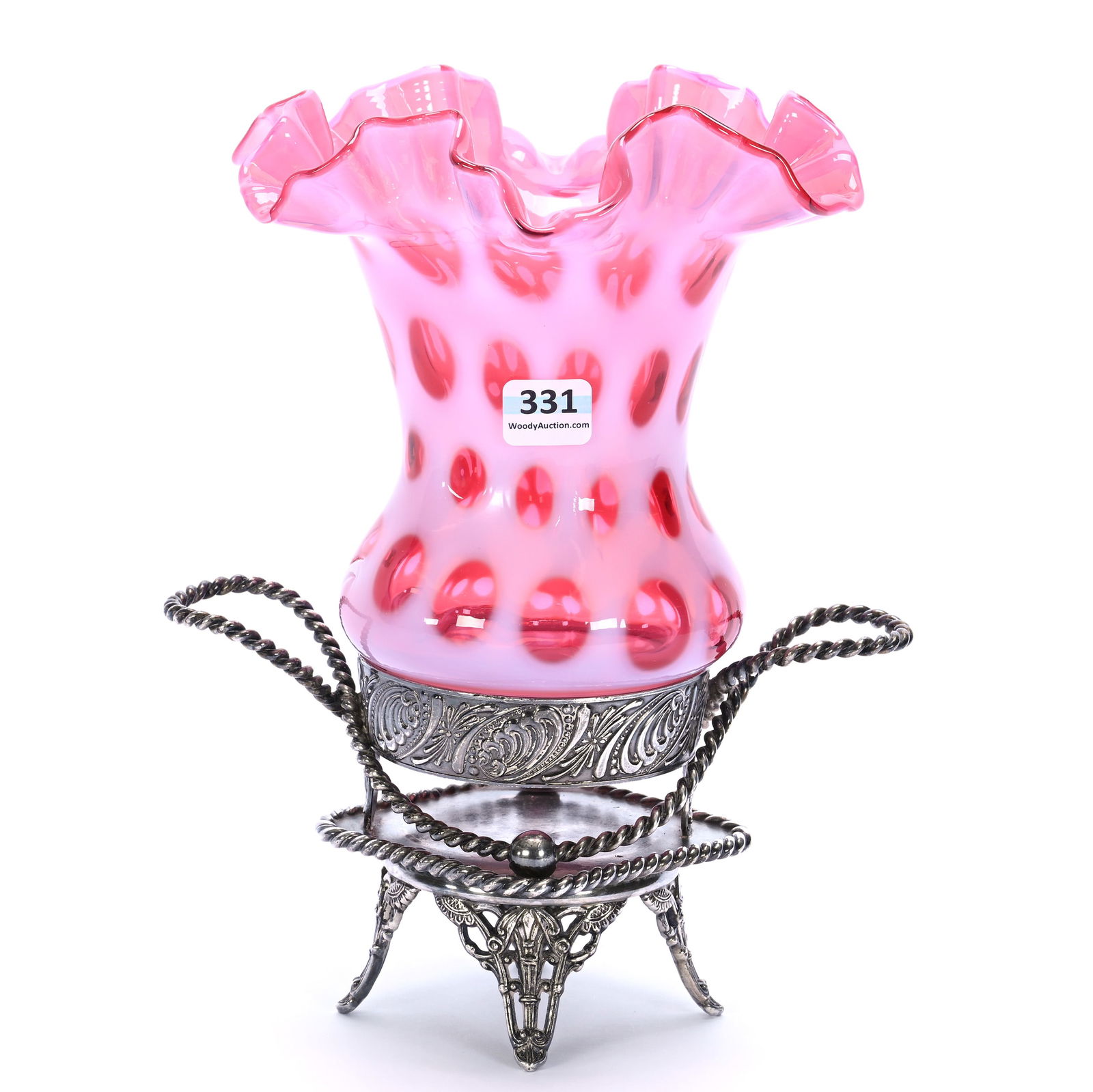 Vase, Cranberry Opalescent Coinspot Art Glass (1 of 4)