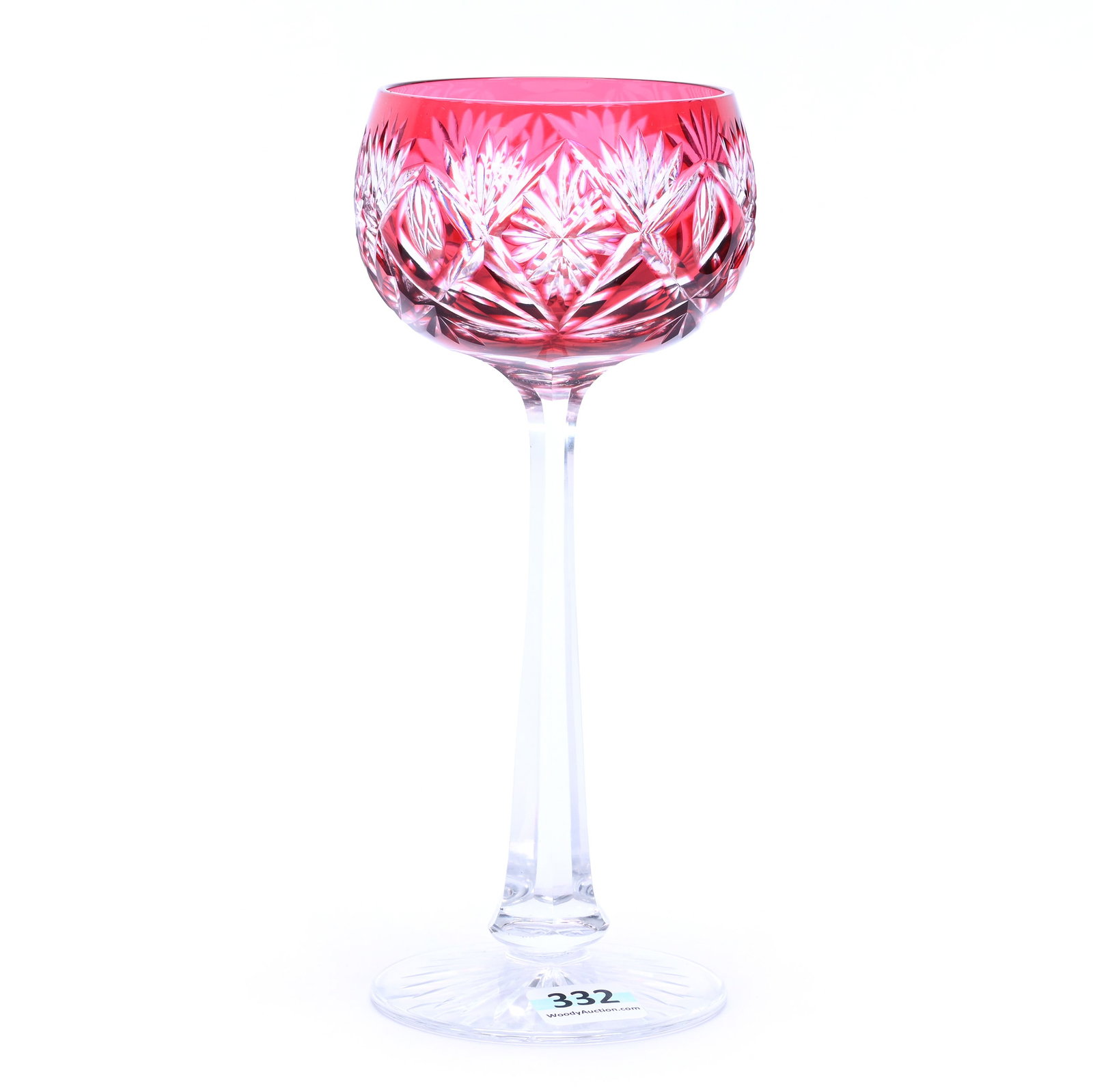 Wine Stem, Brilliant Period Cut Glass, Red Cut To Clear: Wine Stem, Brilliant Period Cut Glass, Red Cut To Clear, 7.5" x 2.25", 0.68 Pounds, Star, Diamond, Punty And Fan Motif, Ray Cut Foot, Bill And Kathleen Pratt Collection, Kansas.