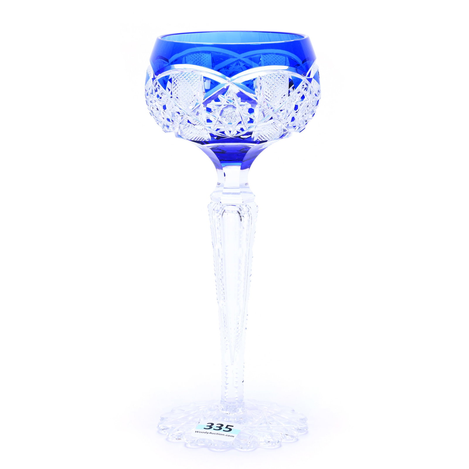 Wine Stem, Brilliant Period Cut Glass, Blue Cut To Clear: Wine Stem, Brilliant Period Cut Glass, Blue Cut To Clear, 7.75" x 3.5" x 3.5", 0.72 Pounds, Saarbrucken Pattern By Val St. Lambert, Scalloped Hobstar Foot, Bill And Kathleen Pratt Collection, Kansas.