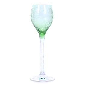 Wine Stem, Green Shading To Clear Art Glass