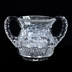 Sugar Bowl, Two Handles, American Brilliant Cut Glass, Signed Tuthill
