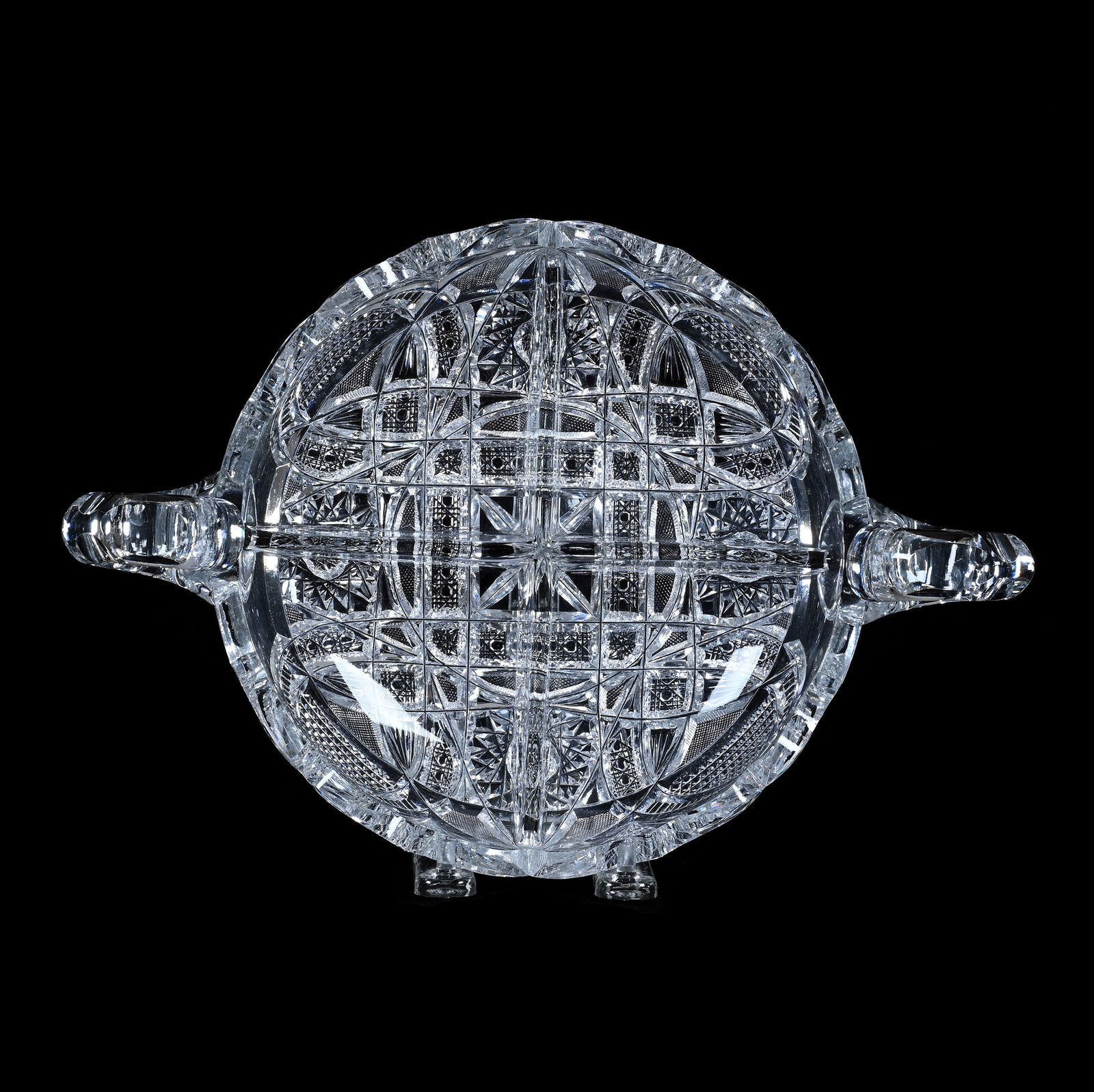 Four Division Bowl, Two Handles, American Brilliant Cut Glass (1 of 3)