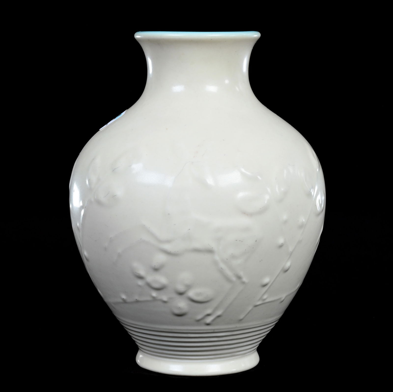 Vase Marked Rookwood #6053 Art Pottery, Dated 1934: Vase Marked Rookwood #6053 Art Pottery, Dated 1934, 7.5" x 5.5" x 5.5", 2.09 Pounds, Ivory Matte Exterior, Turquoise Interior, This Item Sold At A Previous Woody Auction And The Buyer Failed To Comple