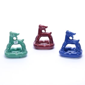 (3) Figural Ash Trays Marked California Porcelain, Deco Dog Form