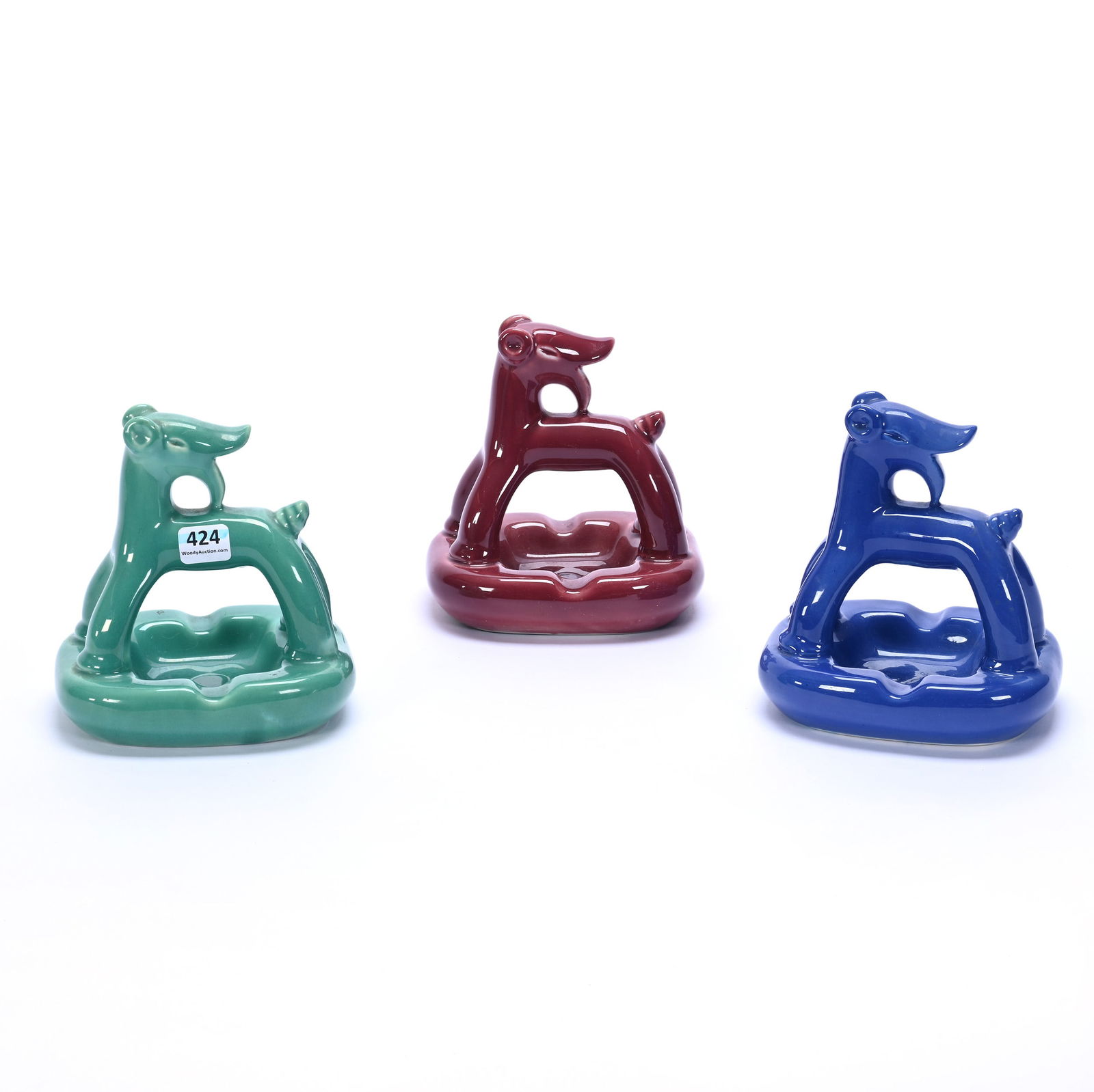 (3) Figural Ash Trays Marked California Porcelain, Deco Dog Form (1 of 3)