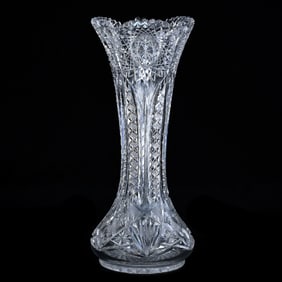 Vase, American Brilliant Cut Glass, Hobstar, Crosscutting, Zipper And Fan Motif