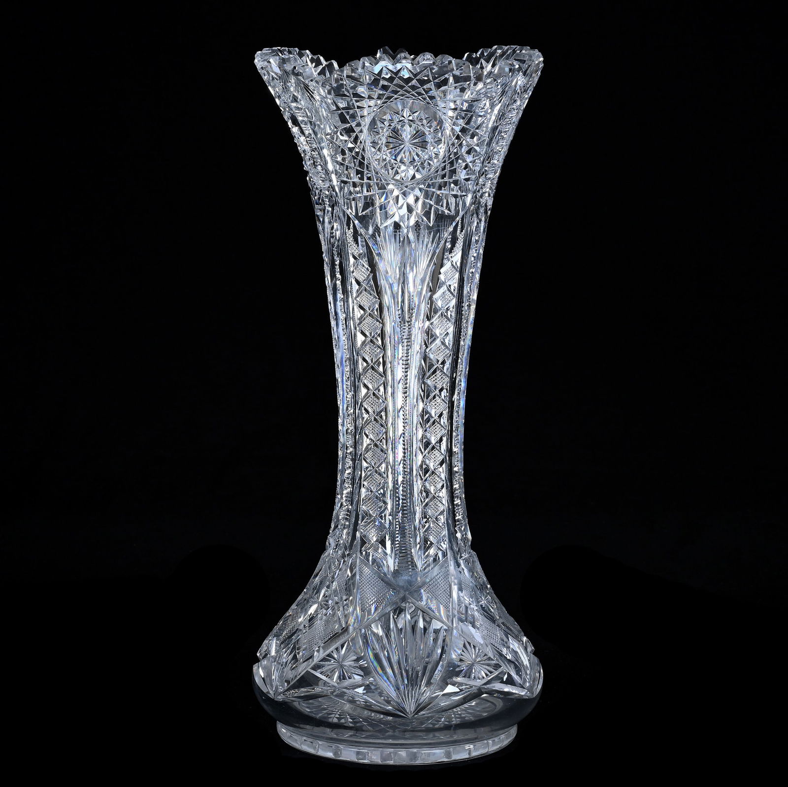 Vase, American Brilliant Cut Glass, Hobstar, Crosscutting, Zipper And Fan Motif (1 of 4)