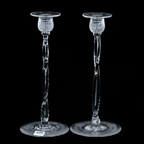 Pair Candlesticks, American Brilliant Cut Glass, Signed Libbey