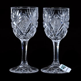 Pair Cordial Stems, American Brilliant Cut Glass, Imperial Pattern By Straus