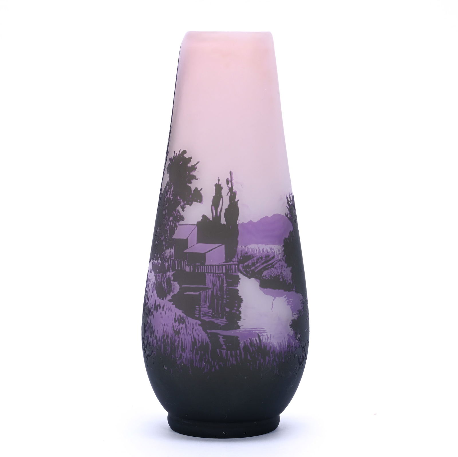 Oval Vase Signed Arsall Cameo Art Glass, Scenic Decor (1 of 5)