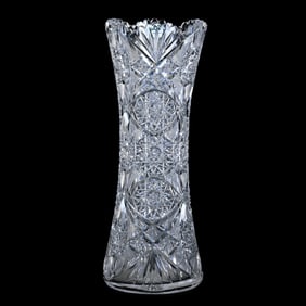 Vase, American Brilliant Cut Glass, Hobstar, Vesica, Crosscutting And Fan Motif