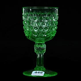 Wine Stem, American Brilliant Cut Glass, Solid Apple Green, Hob Diamond Pattern Attributed To Mt.