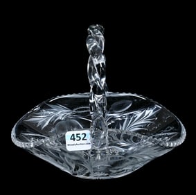 Basket, American Brilliant Cut Glass, Signed Tuthill Poppy Pattern