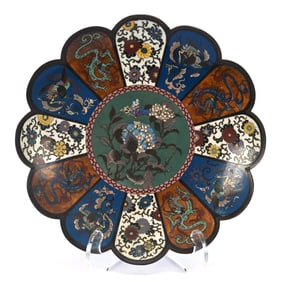Plate, Japanese Cloisonne, Scalloped Rim