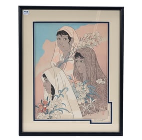 Original Wood Block Print Titled "Retour De La Jungle Tondano Celedes" By Artist Paul Jacoulet