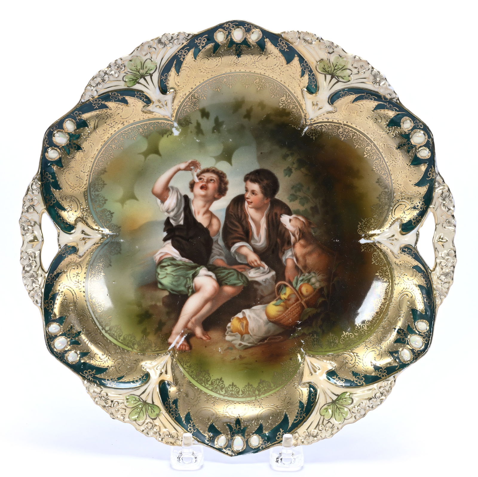 Cake Plate Marked R.S. Prussia, Melon Eaters Decor (1 of 2)