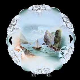 Cake Plate Marked R.S. Prussia, Old Man In Mountain Scenic Decor