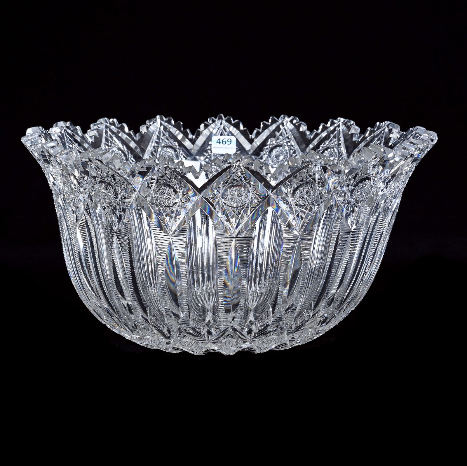 One Piece Punch Bowl, American Brilliant Cut Glass, Signed Hawkes Brunswick Pattern (1 of 5)