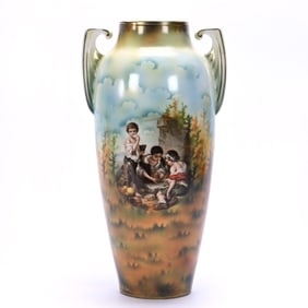 Vase, Two Handles, Unmarked R.S. Suhl, Dice Thrower Scenic Decor