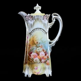 Chocolate Pot Marked R.S. Prussia, Spilled Basket Decor, Icicle Mold