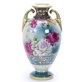 Pedestal Vase, Two Handles, Unmarked Nippon Style